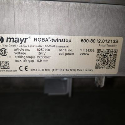 Тормоз дисковый лифтовой ROBA-twinstop 600/8012.01213S катушка 104V 2х600Нм (комплект)